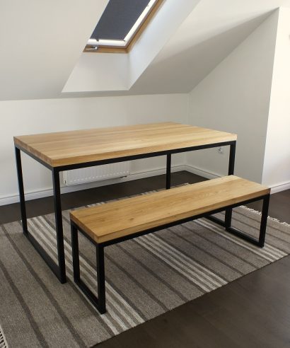 Esstisch, Tisch mit Metallgestell, Industrial, Tisch, Holztisch, Lofttisch, Holz, massiv Holz, Eichenholz, Holzplatte, Tischplatte, Massmöbel, luxus möbel, moderne möbel, designermöbel, design möbel online shop, edle möbel, exklusive büromöbel, Exklusive Möbel, Echtholz, Echtholzmöbel, echtes Holz, Massivholz