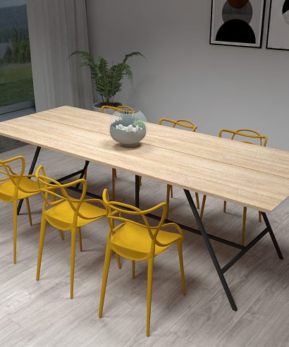 Esstisch, Tisch mit Metallgestell, Industrial, Tisch, Holztisch, Lofttisch, Holz, massiv Holz, Eichenholz, Holzplatte, Tischplatte, Massmöbel, luxus möbel, moderne möbel, designermöbel, design möbel online shop, edle möbel, exklusive büromöbel, Exklusive Möbel, Echtholz, Echtholzmöbel, echtes Holz, Massivholz