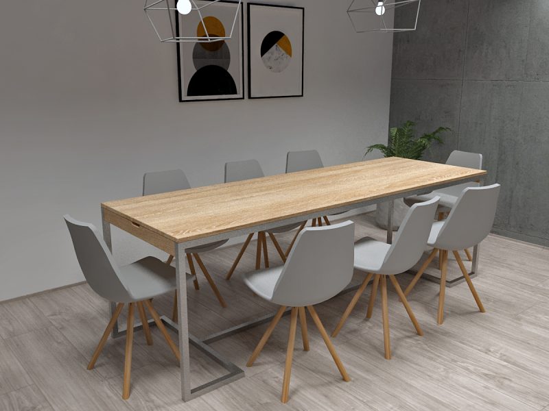 Esstisch, Tisch mit Metallgestell, Industrial, Tisch, Holztisch, Lofttisch, Holz, massiv Holz, Eichenholz, Holzplatte, Tischplatte, Massmöbel, luxus möbel, moderne möbel, designermöbel, design möbel online shop, edle möbel, exklusive büromöbel, Exklusive Möbel, Echtholz, Echtholzmöbel, echtes Holz, Massivholz