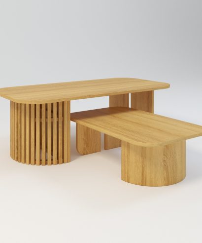 Runder Couchtisch aus Eiche, Couchtisch Massiv, Holztisch, Kaffeetisch aus Holz, Kaffeetisch aus Massivholz, Kaffeetisch Eiche, Beistelltisch Lamellen, Coucjtisch mit Lamellen