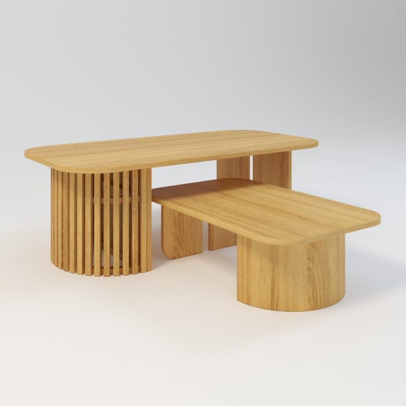 Runder Couchtisch aus Eiche, Couchtisch Massiv, Holztisch, Kaffeetisch aus Holz, Kaffeetisch aus Massivholz, Kaffeetisch Eiche, Beistelltisch Lamellen, Coucjtisch mit Lamellen
