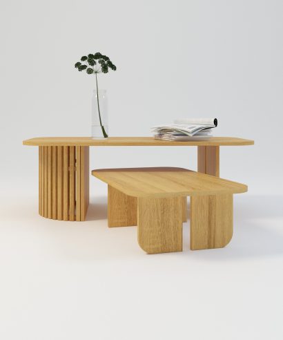 Runder Couchtisch aus Eiche, Couchtisch Massiv, Holztisch, Kaffeetisch aus Holz, Kaffeetisch aus Massivholz, Kaffeetisch Eiche, Beistelltisch Lamellen, Coucjtisch mit Lamellen