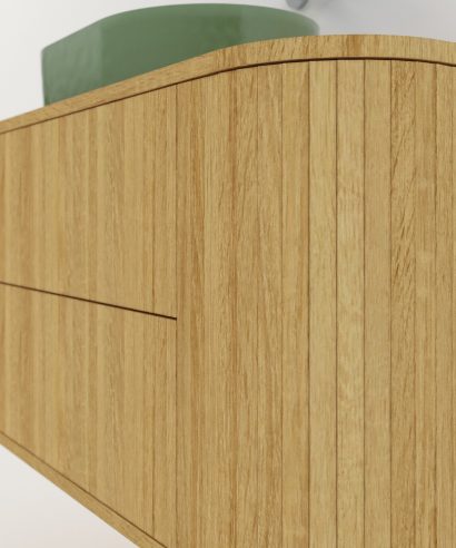 Hängend Waschtisch Waschtisch aus Holz, Waschtischschrank aus Eiche, Massivholzmöbel vom Schreiner, glamour, Boho, modern, Art Deco, echtes Holz, skandinavisch Design, Holz, massiv Holz, Eichenholz, Massmöbel, luxus möbel, moderne möbel, designermöbel, design möbel online shop, edle möbel, Exklusive Möbel, Echtholz, Echtholzmöbel, Waschtischunterschrank aus Eiche, Geriffelte Tür, Schrank mit abgerundeten Seiten, gebogene Seitenm, Badezimmerschrank mit geschwungenen Seiten, geriffelter Badezimmerschrank