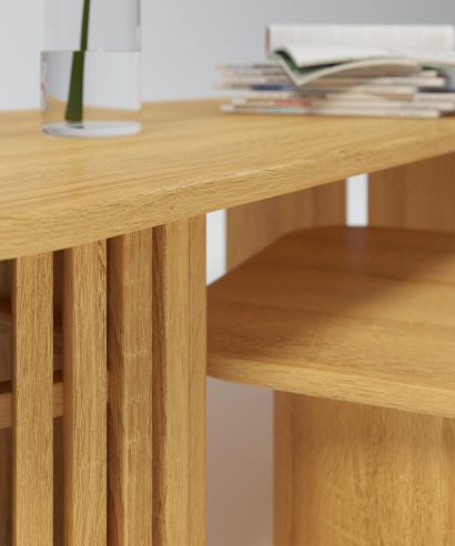 Runder Couchtisch aus Eiche, Couchtisch Massiv, Holztisch, Kaffeetisch aus Holz, Kaffeetisch aus Massivholz, Kaffeetisch Eiche, Beistelltisch Lamellen, Coucjtisch mit Lamellen