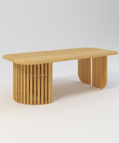 Runder Couchtisch aus Eiche, Couchtisch Massiv, Holztisch, Kaffeetisch aus Holz, Kaffeetisch aus Massivholz, Kaffeetisch Eiche, Beistelltisch Lamellen, Coucjtisch mit Lamellen