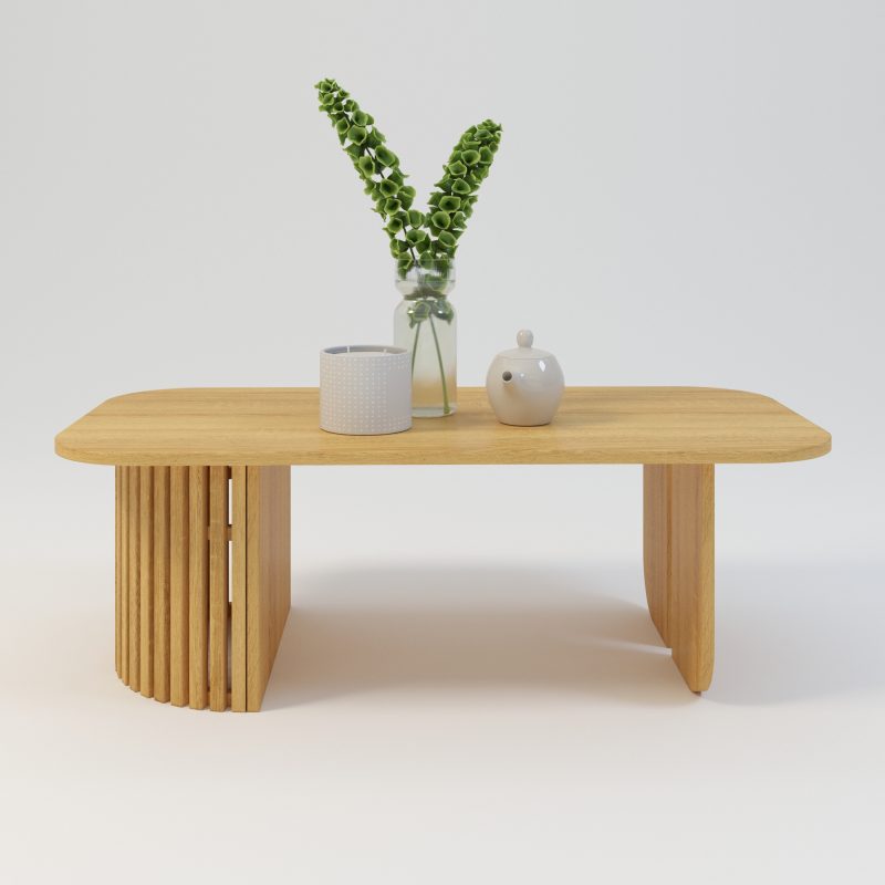 Runder Couchtisch aus Eiche, Couchtisch Massiv, Holztisch, Kaffeetisch aus Holz, Kaffeetisch aus Massivholz, Kaffeetisch Eiche, Beistelltisch Lamellen, Coucjtisch mit Lamellen