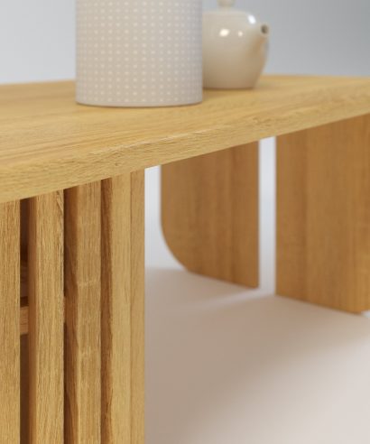 Runder Couchtisch aus Eiche, Couchtisch Massiv, Holztisch, Kaffeetisch aus Holz, Kaffeetisch aus Massivholz, Kaffeetisch Eiche, Beistelltisch Lamellen, Coucjtisch mit Lamellen